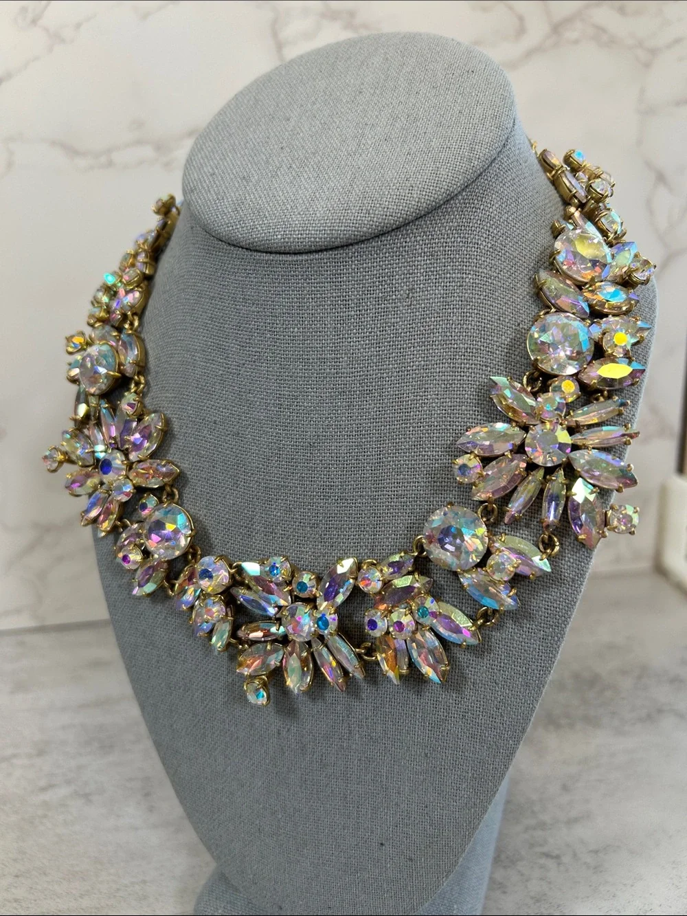 J. Crew Iridescent Crystal Collar Necklace - Gold Tone